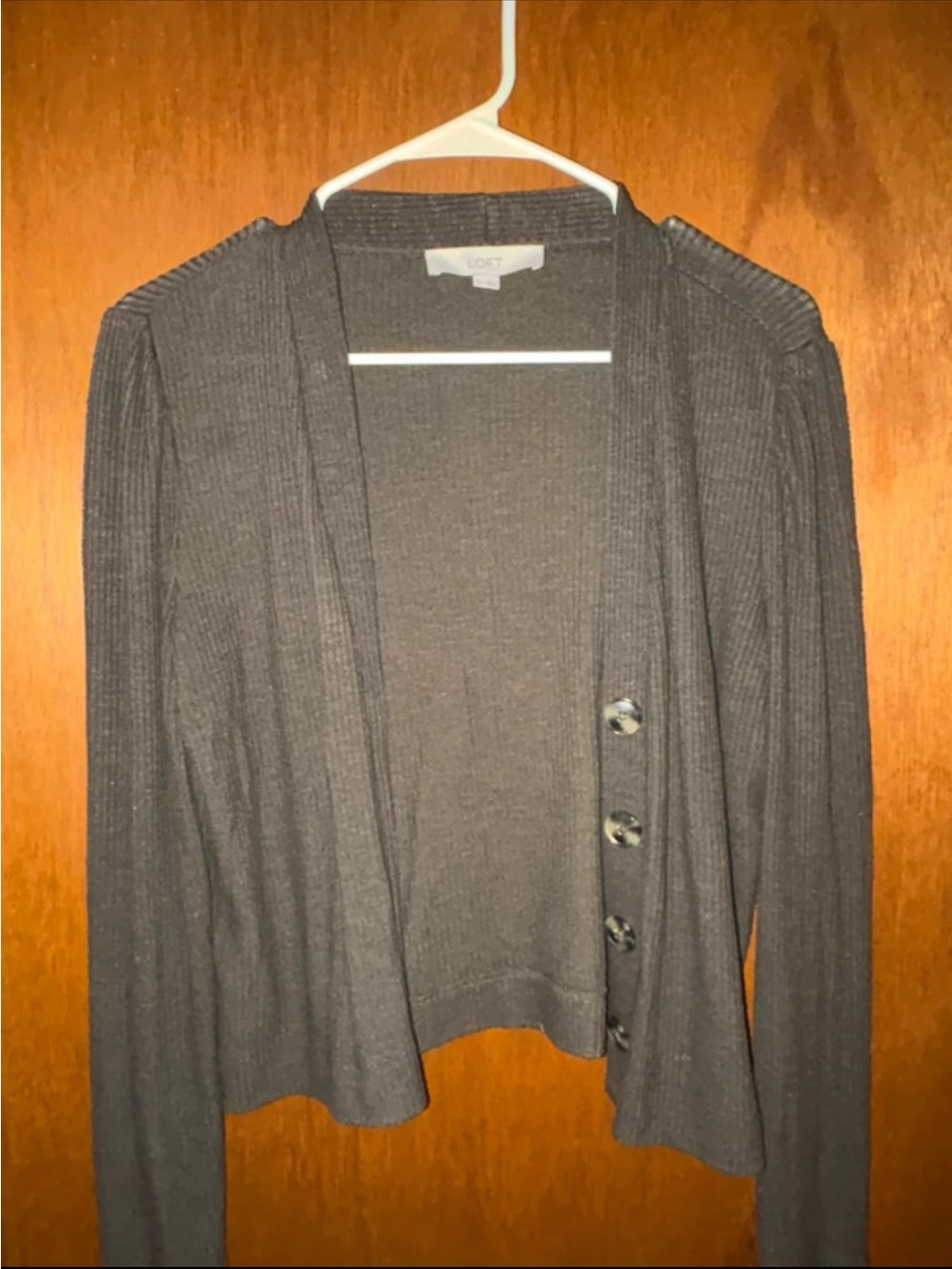 LOFT Charcoal Gray Ribbed Button-Front Women's Cardigan